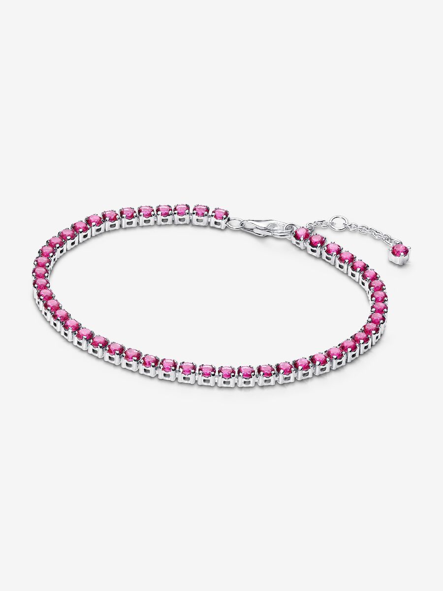 Bracciale Tennis Cristalli Rosa Scuro Argento Sterling 925 - 16 - BRACCIALE