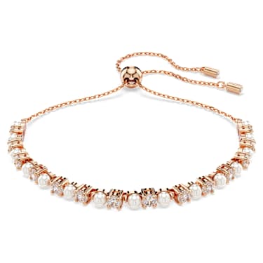 Bracciale Tennis Matrix Crystal Pearl tagli Round Bianco Placcato color oro rosa - BRACCIALE