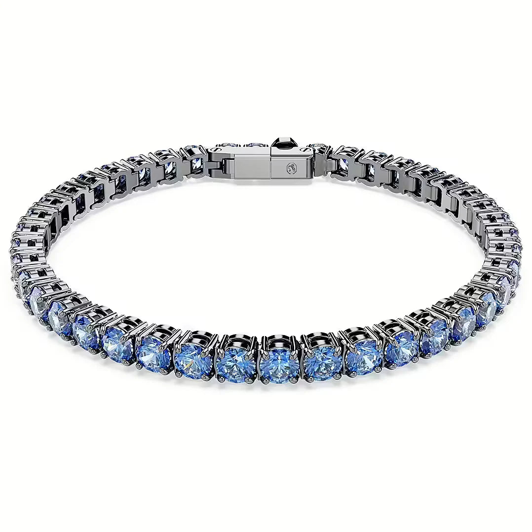 Bracciale Tennis Matrix Taglio Round Blu Placcato rutenio - BRACCIALE