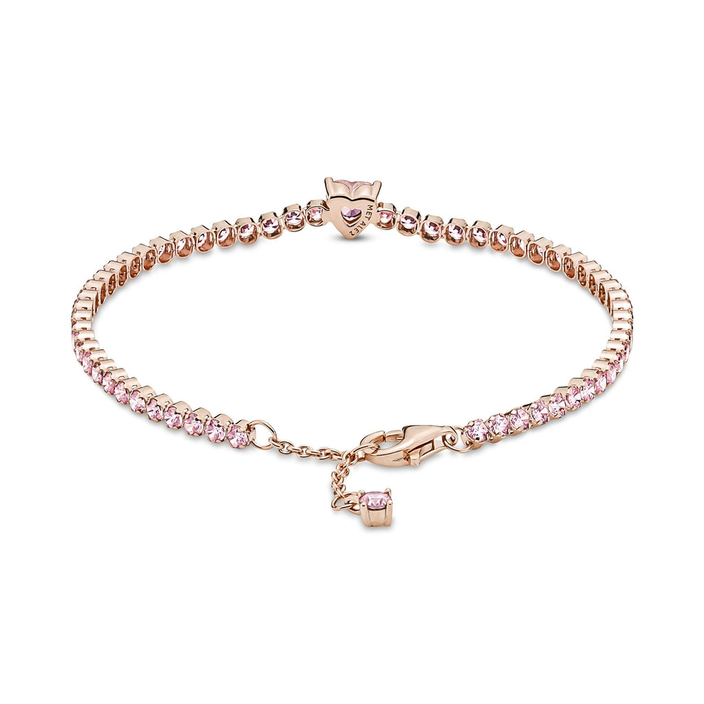 Bracciale Tennis Rosa con Cuore in Rilievo