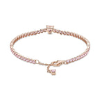 Bracciale Tennis Rosa con Cuore in Rilievo