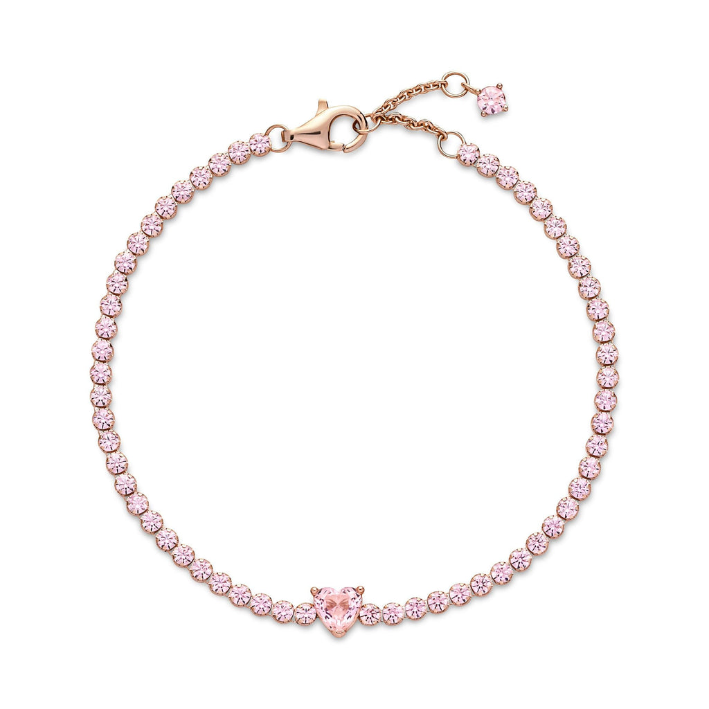 Bracciale Tennis Rosa con Cuore in Rilievo