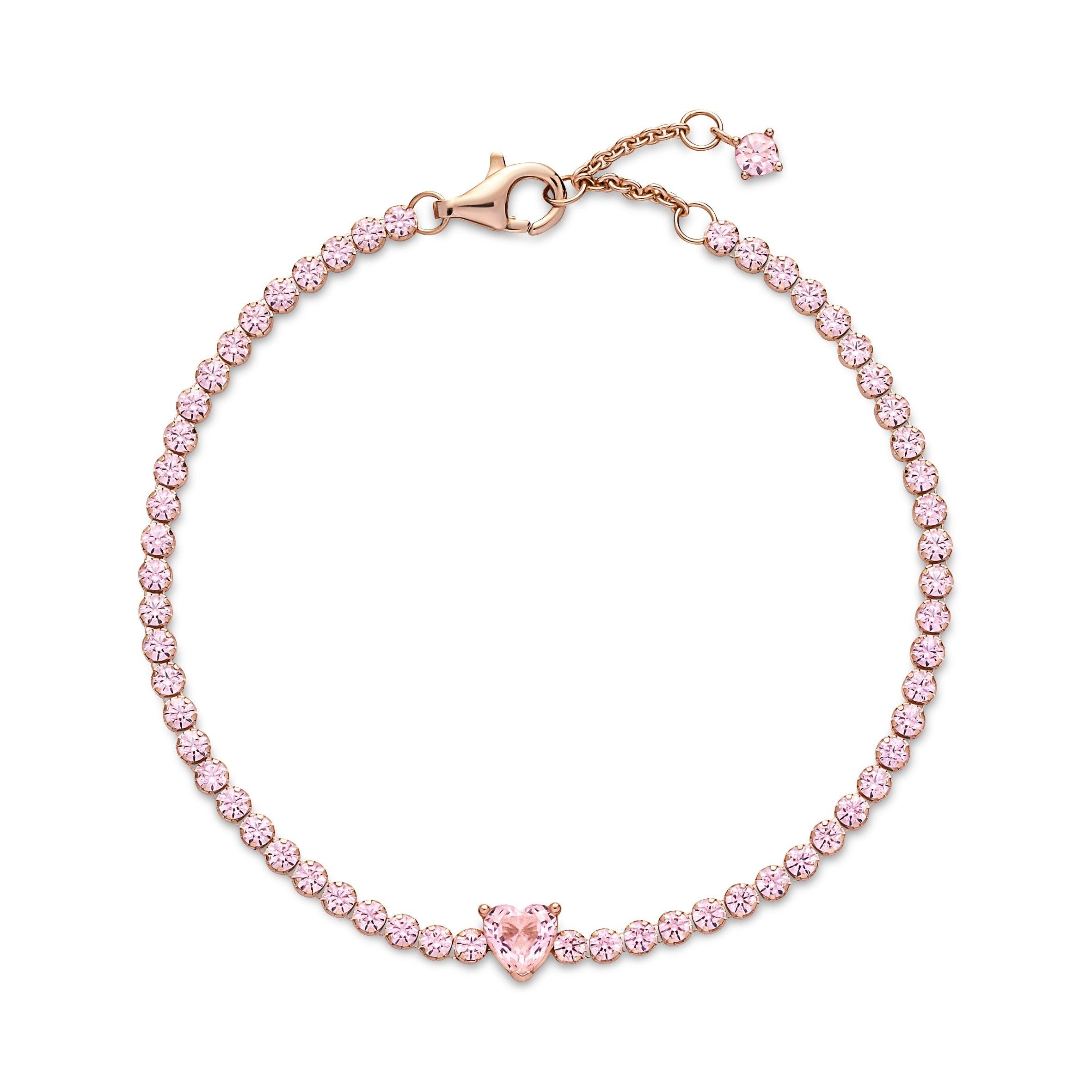 Bracciale Tennis Rosa con Cuore in Rilievo