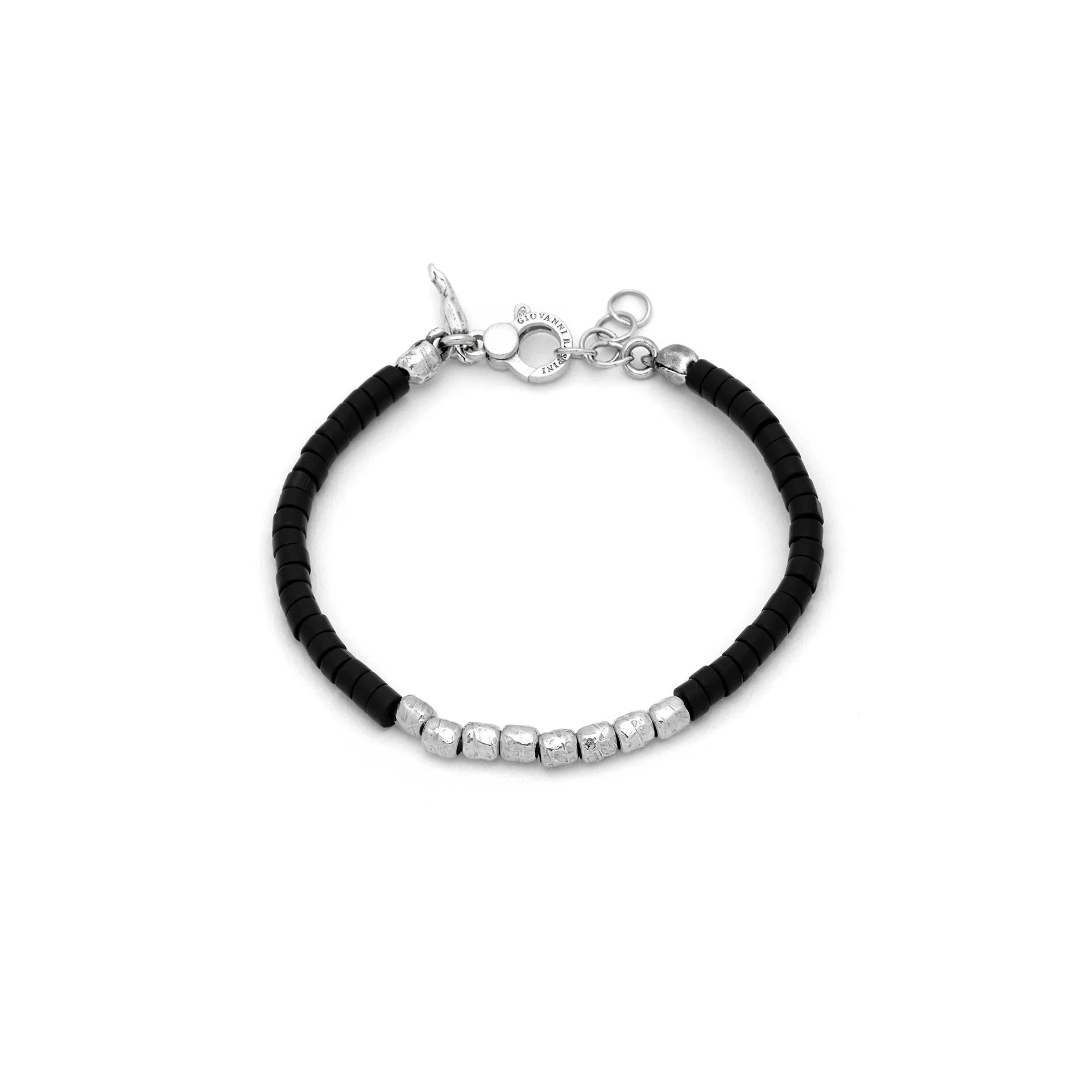 Bracciale Uomo Giovanni Raspini ’Granelli e Agata Nera’ in Argento 925 - SKU 11862 - M - BRACCIALE