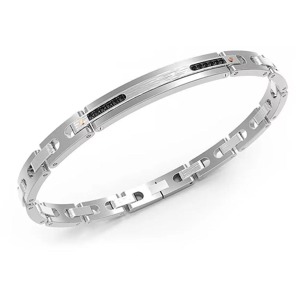 Bracciale Uomo Zancan Hi Teck in Acciaio 316L e Spinelli Neri - BRACCIALE