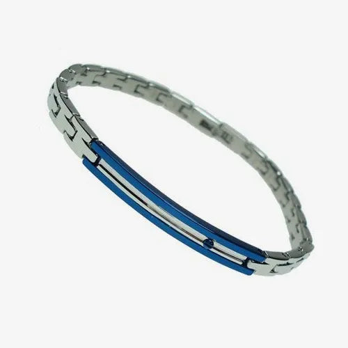 Bracciale Uomo Zancan in Acciaio con Targa PDV Blu - EHB219 - BRACCIALE