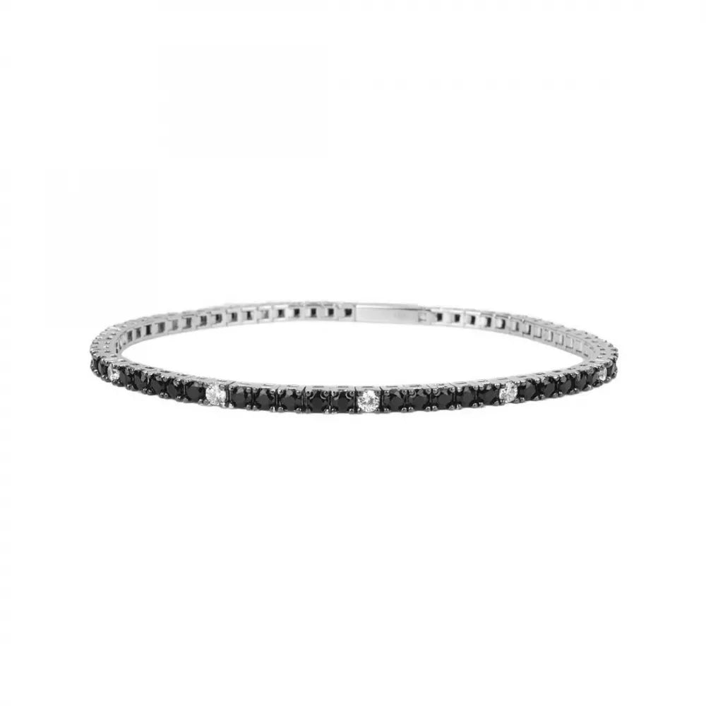 Bracciale Uomo Zancan Tennis ESB080 in Argento 925 con Spinelli Neri e Zirconi Bianchi - BRACCIALE
