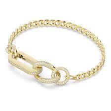 Braccialetto Dextera Pavé, Link misti, Bianco, Placcato color oro