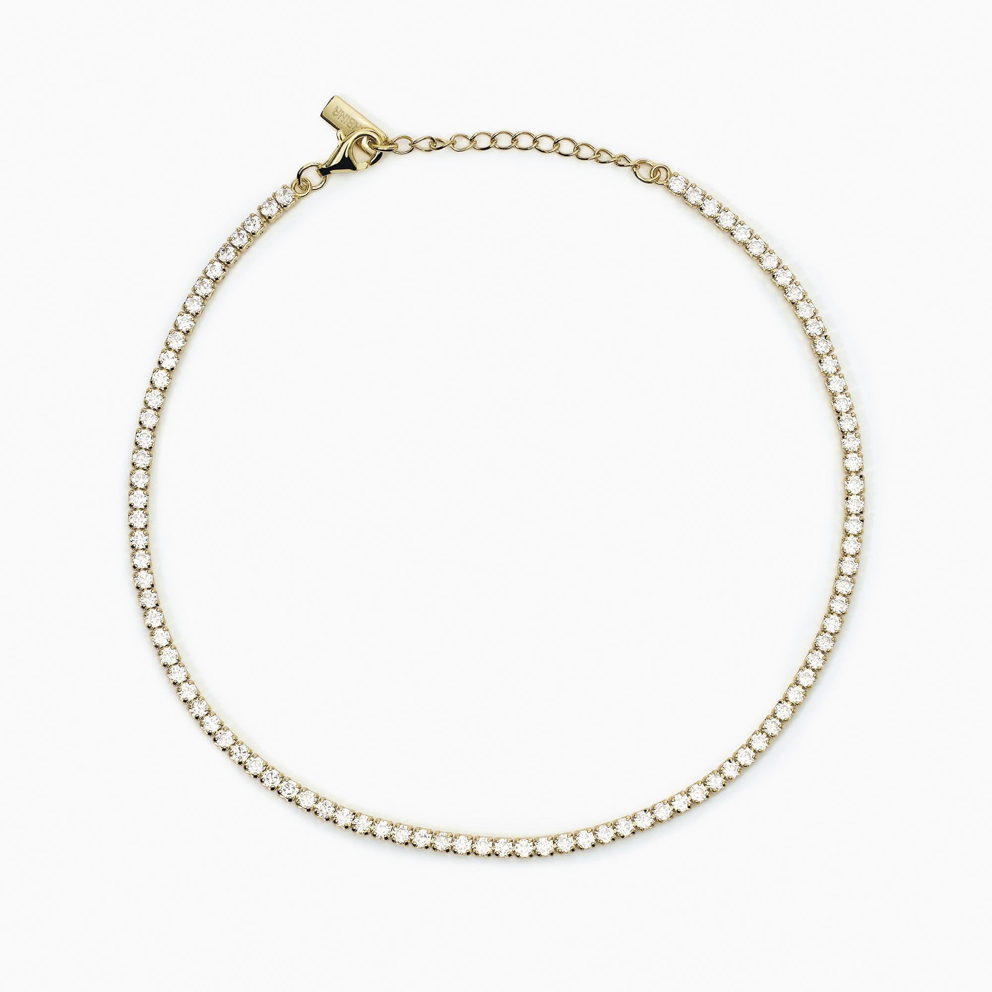 Cavigliera MINI TENNIS in Argento Placcato Oro con Zirconi Bianchi