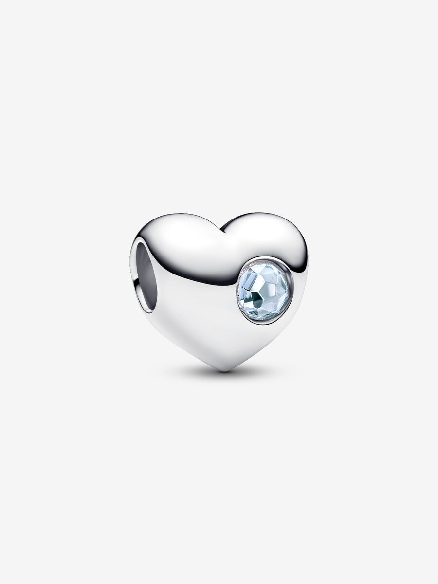Charm Cuore con Pietra Azzurra Marzo da incidere Argento Sterling 925 - CHARM