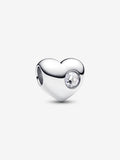Charm Cuore con Pietra Bianca Aprile da Incidere Argento Sterling 925 - CHARM
