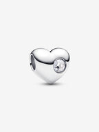 Charm Cuore con Pietra Bianca Aprile da Incidere Argento Sterling 925 - CHARM