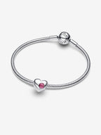 Charm Cuore con Pietra Rosa Scuro Ottobre da incidere Argento Sterling 925 - CHARM