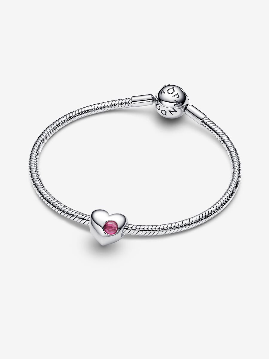 Charm Cuore con Pietra Rosa Scuro Ottobre da incidere Argento Sterling 925 - CHARM