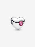Charm Cuore con Pietra Rosa Scuro Ottobre da incidere Argento Sterling 925 - CHARM