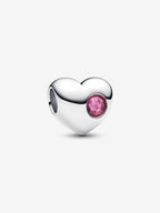 Charm Cuore con Pietra Rosa Scuro Ottobre da incidere Argento Sterling 925 - CHARM