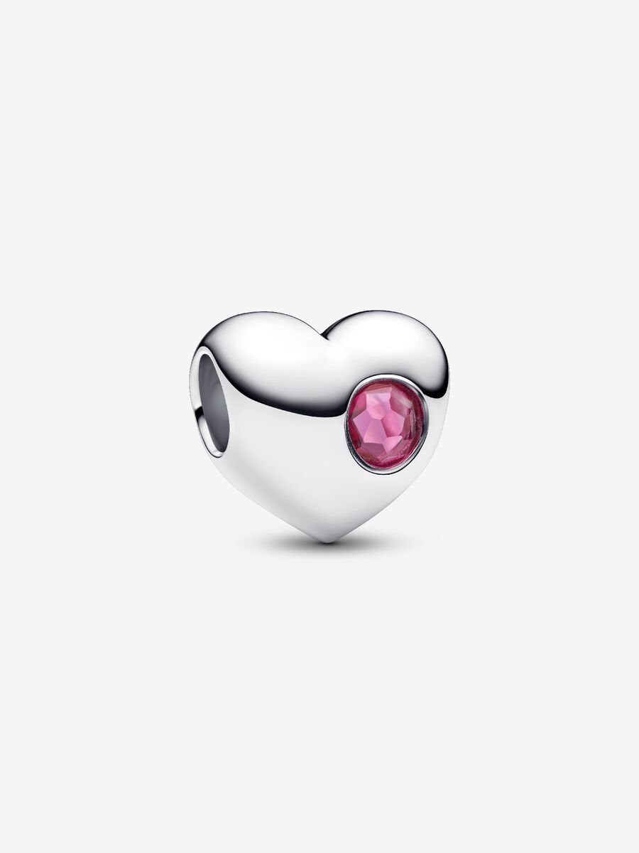 Charm Cuore con Pietra Rosa Scuro Ottobre da incidere Argento Sterling 925 - CHARM