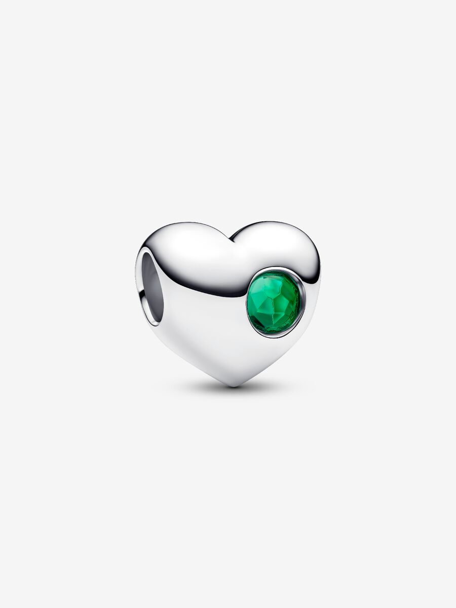 Charm Cuore con Pietra Verde Maggio da incidere Argento Sterling 925 - CHARM