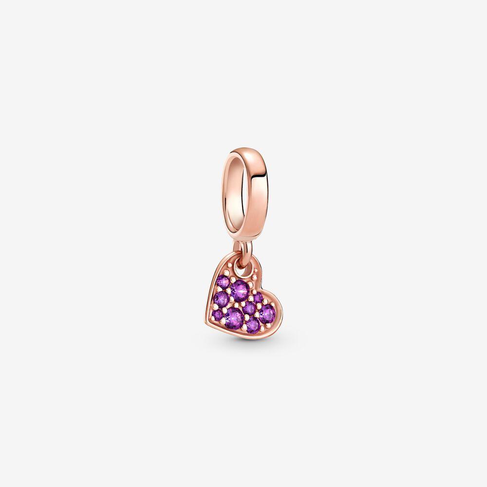 Charm Cuore Obliquo con Pavé Viola