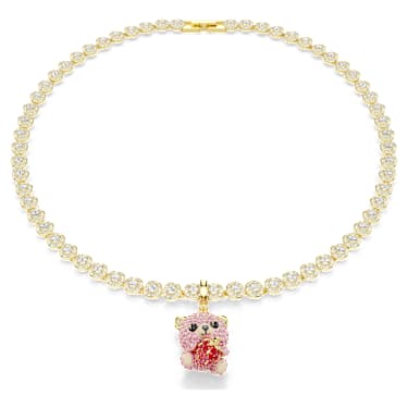 Charm Idyllia Taglio misto, Orsetto, Rosa, Placcato color oro