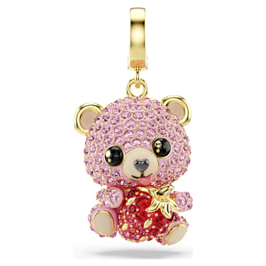 Charm Idyllia Taglio misto, Orsetto, Rosa, Placcato color oro