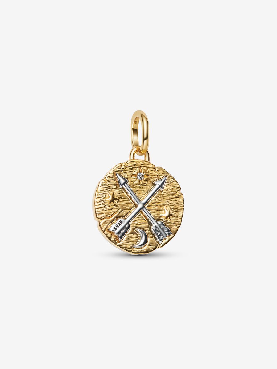 Charm Medallion Frecce ’Ad Meliora’ Argento Sterling 925 Placcatura in Oro 14k - CHARM