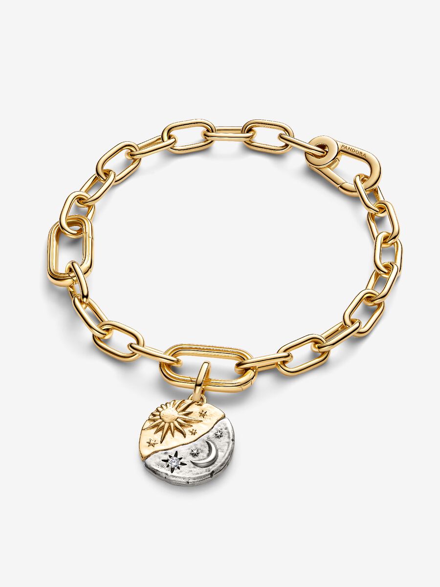 Charm Medallion Sole e Luna ’Ad Astra Per Aspera’ Argento Sterling 925 Placcatura in Oro 14k - CHARM