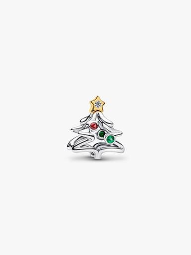 Charm Openwork Albero di Natale Argento Sterling 925 Placcatura in Oro 14k - CHARM