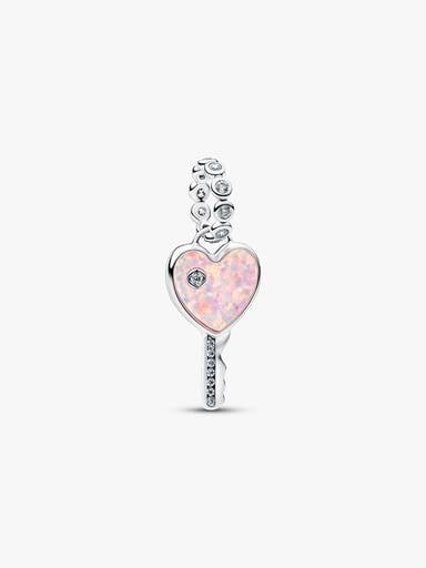 Charm Pendente Chiave a Cuore Opale Rosa Argento Sterling 925 - CHARM