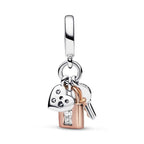 Charm Pendente Chiave, Lucchetto e Cuore