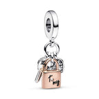 Charm Pendente Chiave, Lucchetto e Cuore