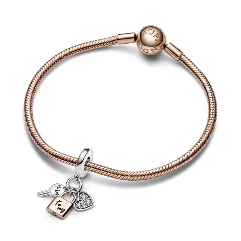 Charm Pendente Chiave, Lucchetto e Cuore