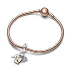 Charm Pendente Chiave, Lucchetto e Cuore