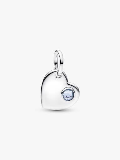 Charm Pendente Cuore con Pietra Azzura Marzo Argento Sterling 925 - CHARM