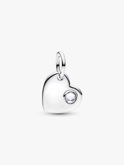 Charm Pendente Cuore con Pietra Bianca Aprile da incidere Argento Sterling 925 - CHARM