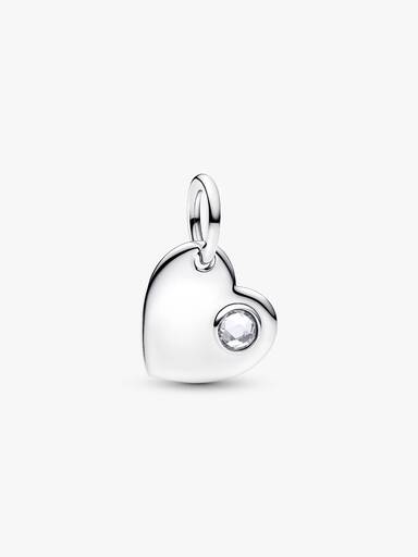 Charm Pendente Cuore con Pietra Bianca Aprile da incidere Argento Sterling 925 - CHARM