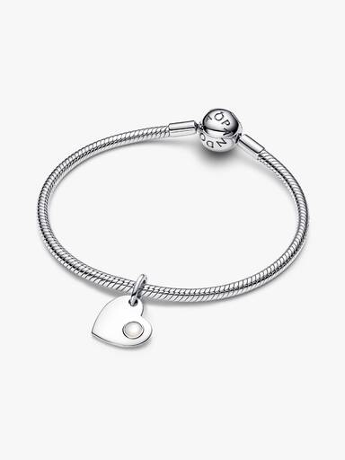 Charm Pendente Cuore con Pietra Bianca Madreperla Artificiale Giugno da incidere Argento Sterling 925 - CHARM