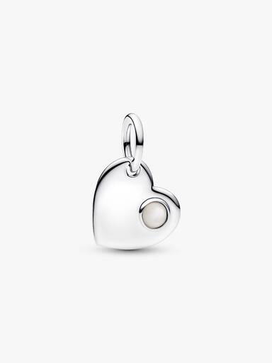 Charm Pendente Cuore con Pietra Bianca Madreperla Artificiale Giugno da incidere Argento Sterling 925 - CHARM