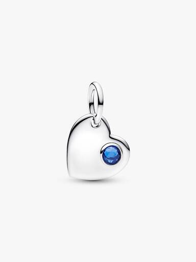 Charm Pendente Cuore con Pietra Blu Settembre da incidere Argento Sterling 925 - CHARM