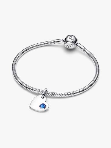 Charm Pendente Cuore con Pietra Blu Settembre da incidere Argento Sterling 925 - CHARM