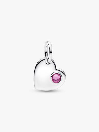 Charm Pendente Cuore con Pietra Rosa Scuro Ottobre Argento Sterling 925 - CHARM