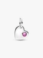 Charm Pendente Cuore con Pietra Rosa Scuro Ottobre Argento Sterling 925 - CHARM
