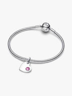 Charm Pendente Cuore con Pietra Rosa Scuro Ottobre Argento Sterling 925 - CHARM