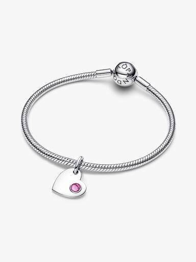Charm Pendente Cuore con Pietra Rosa Scuro Ottobre Argento Sterling 925 - CHARM
