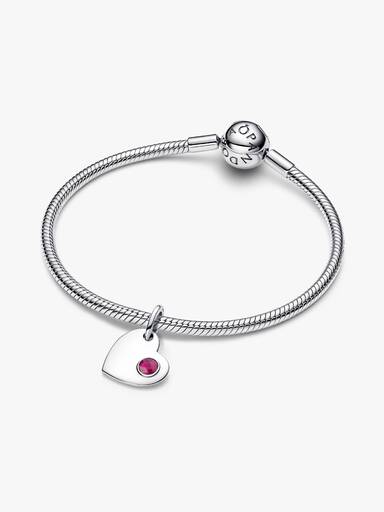 Charm Pendente Cuore con Pietra Rossa Luglio da incidere Argento Sterling 925 - CHARM