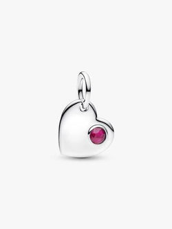 Charm Pendente Cuore con Pietra Rossa Luglio da incidere Argento Sterling 925 - CHARM