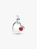Charm Pendente Cuore con Pietra Rossa Scuro Gennaio Argento Sterling 925 - CHARM