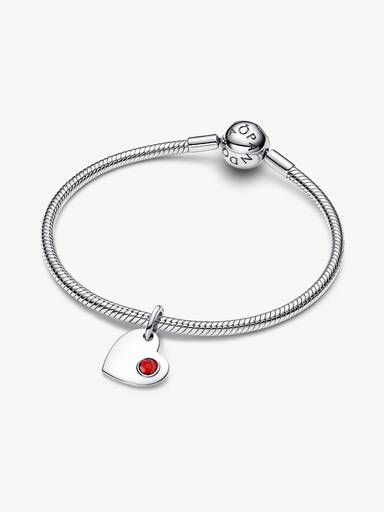 Charm Pendente Cuore con Pietra Rossa Scuro Gennaio Argento Sterling 925 - CHARM