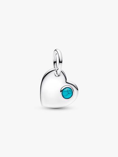 Charm Pendente Cuore con Pietra Turchese Dicembre Argento Sterling 925 - CHARM