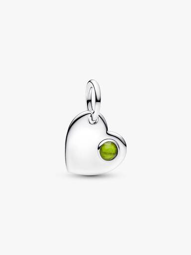 Charm Pendente Cuore con Pietra Verde Agosto da incidere Argento Sterling 925 - CHARM